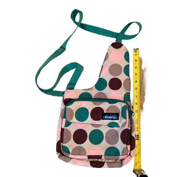 KAVU Polka Dot Green Pink Sling Crossbody Purse Bag - Picture 2 of 7